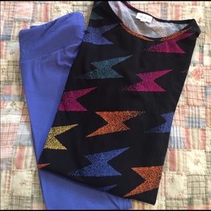 LulaRoe OS blue Leggings & XS Irma lightening